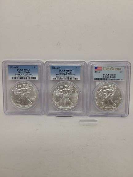 3-2014 USA Silver Eagle walking liberty  PCGS MS69 1oz silver coins image