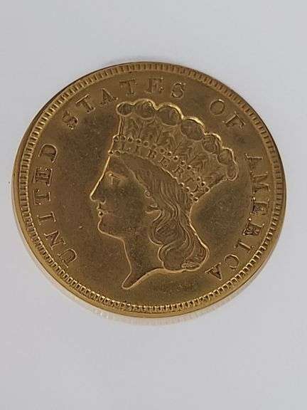 1854 USA $3 gold coin AU details image