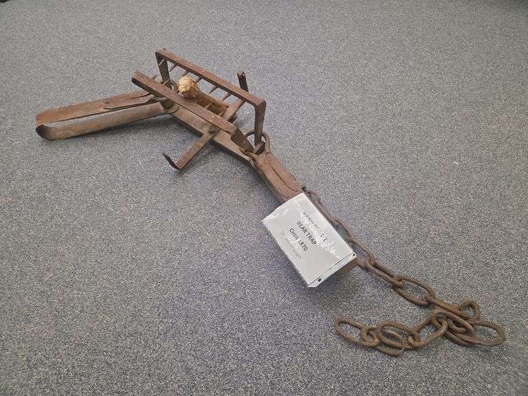 Hand Forged Bear trap Circa 1870 56" total Length image