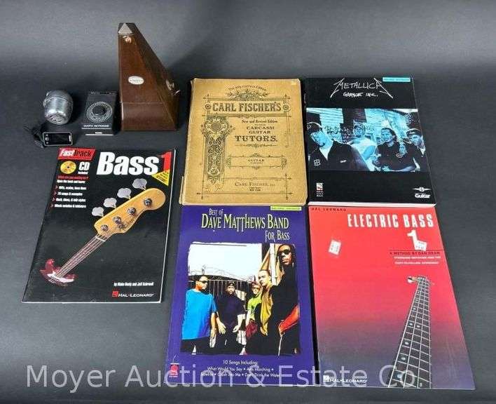 2 Metronomes, Instrument Tuner, Microphone, Bass Guitar Books, Carl Fischers Guitar Book, Etc. image