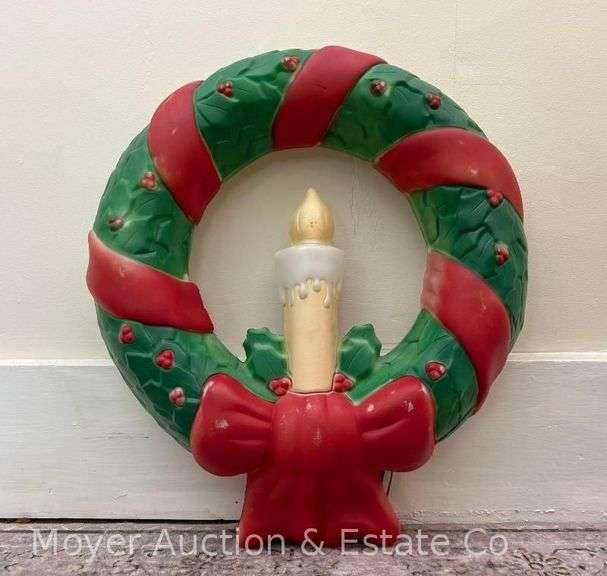 Christmas Wreath Blow Mold, Empire, with Repaired Cord, 21"h