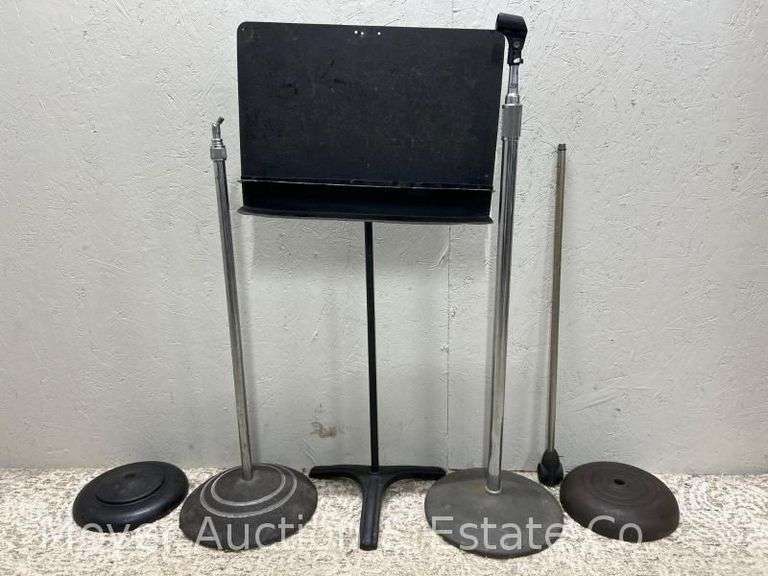 (2) Weighted Base Microphone Stands, 2 Extra Bases and Music Stand image