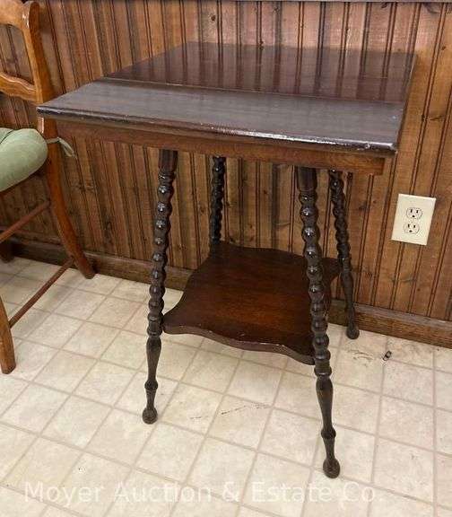Square Lamp Table with Spindle Legs, antique, 20"x20"x28"h