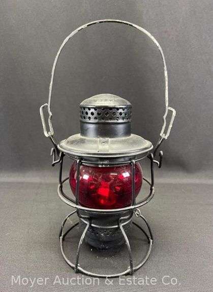 Adlake PennCentral Railroad Lantern, with Red Glass Unmarked Globe, 9.5"h image