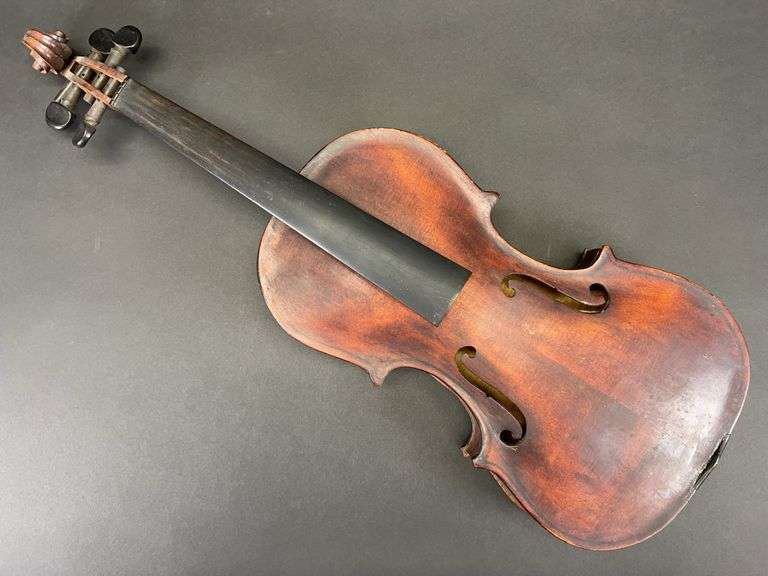 Antique Violin, Unmarked, with Wood Case, No Bow, 23" Overall Length image