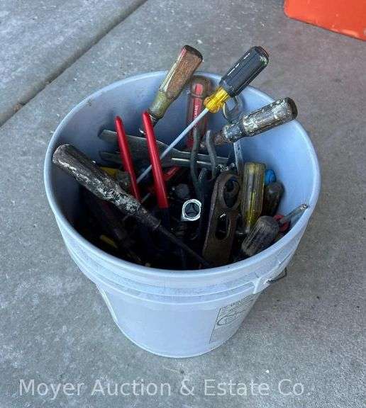 Bucket of Hand Tools Incl. Screwdrivers, Wrenches, Pliers, Ratchets, Etc. image