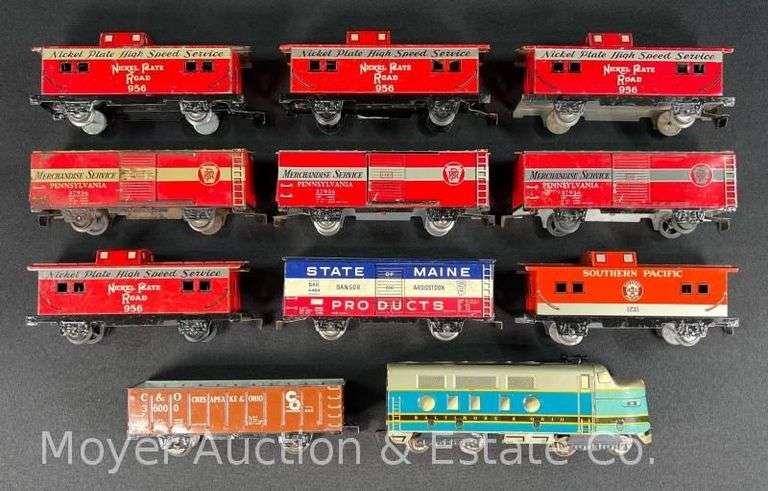 (10) Marx Tin Plate Freight Cars with Baltimore & Ohio Non-powered Unit image