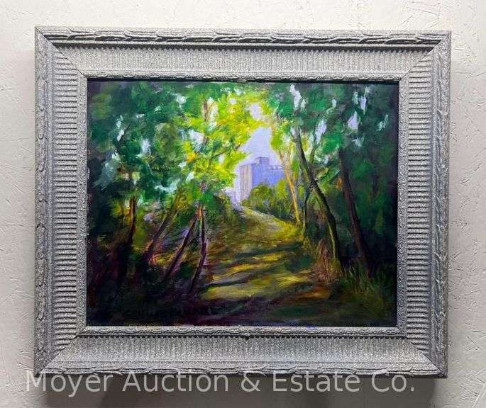 "Pathway" Oil on Canvas Landscape by John Schweikhard, Artist Signed & Dated '09, Framed 22"x26" image