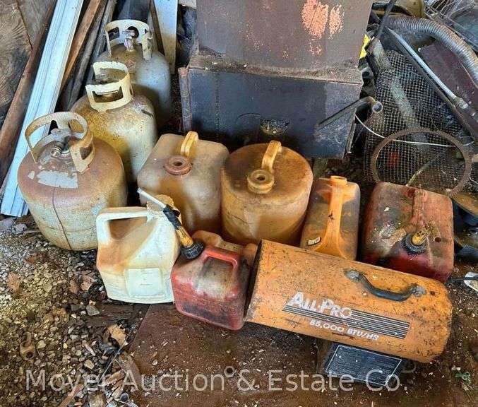 (3) Propane Tanks, 8500 BTU Heater, Gas Cans, Etc. image