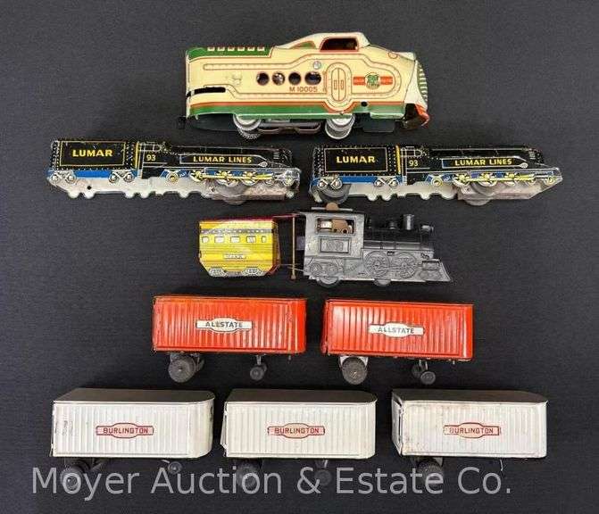 Group of Marx Tin Plate Locomotives, Trailers, Etc. image
