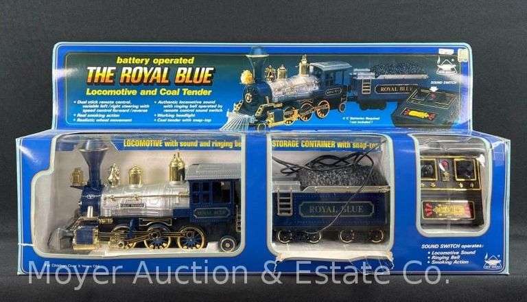 The Royal Blue Battery Operated Toy Locomotive and Tender, with Original Box image