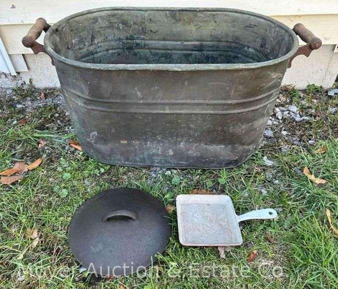 Copper Boiler, Small Prizer-Ware Cast Iron Enamel Skillet and Wagner Drip-Drop Baster Lid image