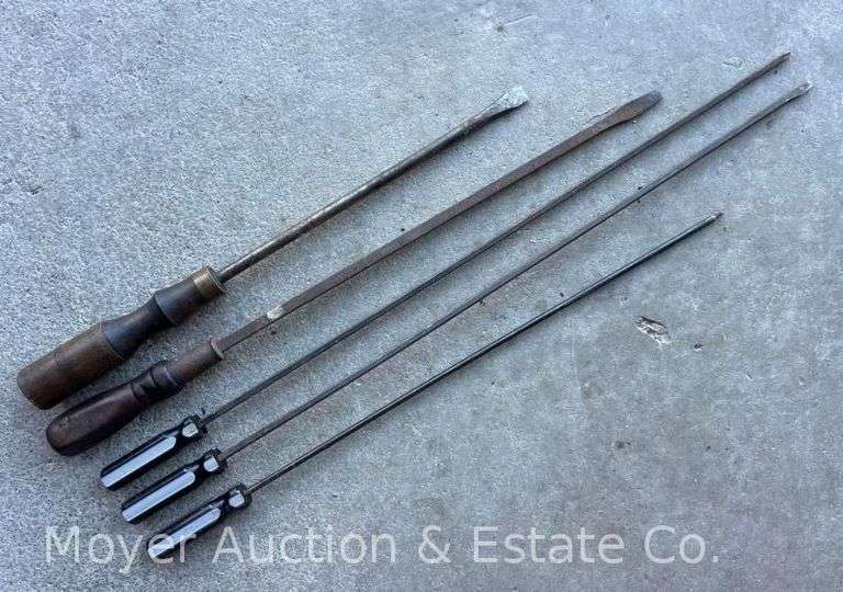 (5) Long Reach Screwdrivers, 2 with Wood Handles, 19"-27" Long image