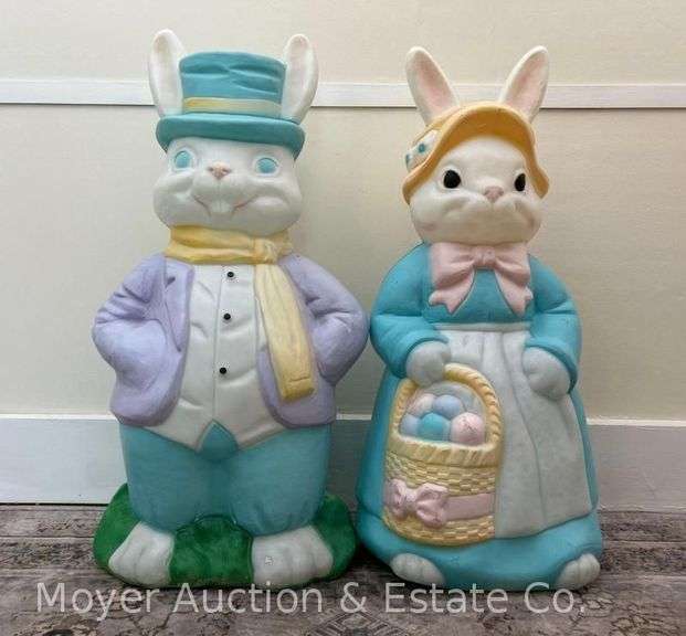 (2) Easter Bunny Blow Molds, Empire, with Cords, 34" and 35"h