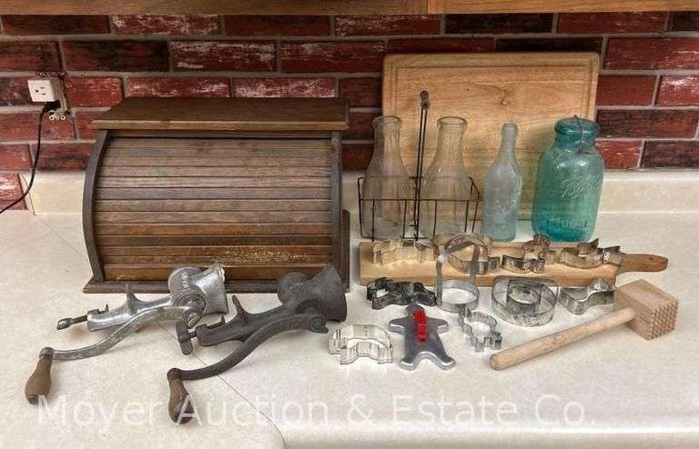 Group of Country Kitchen, Cookie Cutters, Bread Box, Meat Grinders, Etc. image