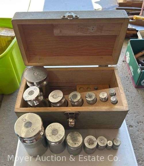 Group of Precision Calibration Weights, Some in Wood Box image