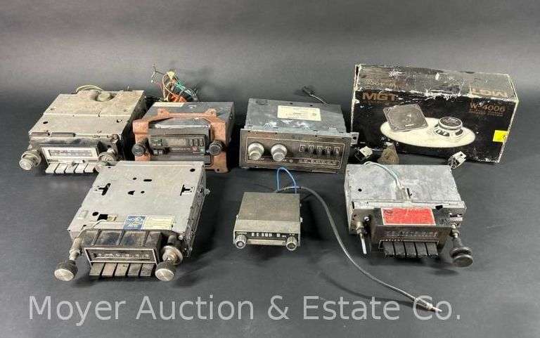5 Vintage Automotive Radios, 8 Track Players, Speakers, Etc. image