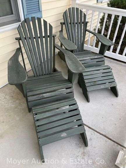 (2) Adirondack Wood Furnishings Wood Adirondack Chairs, with Matching Ottomans image