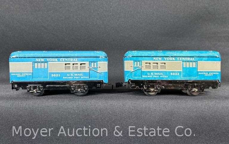 (2) Marx Tin Plate New York Central U.S. Mail Cars, No. 5021 and 5022 image