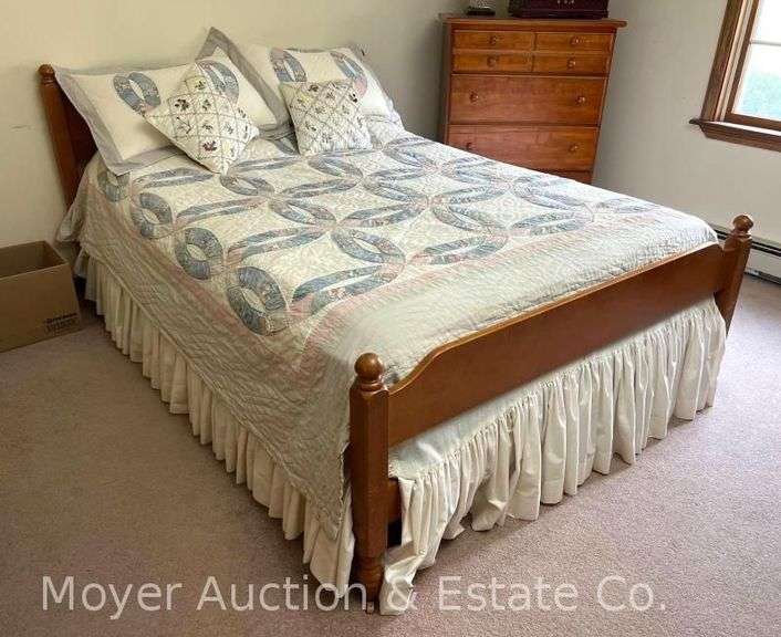 Full Size Bed Frame with Mattress, Boxspring and Bedding image