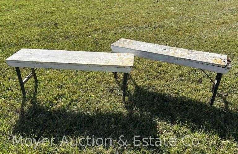 2 Benches, Wood Tops, Metal Legs, 48"w image