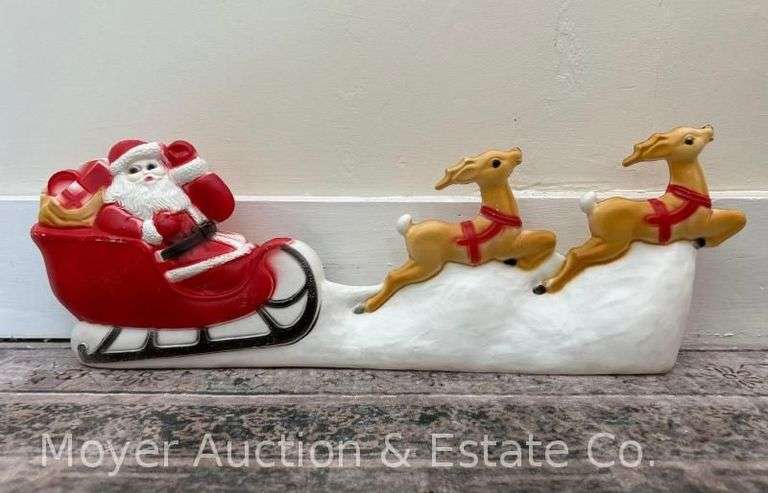 Santa with Sleigh and Reindeer Blow Mold, Union Products, No Cord, 32" Long, 11"h