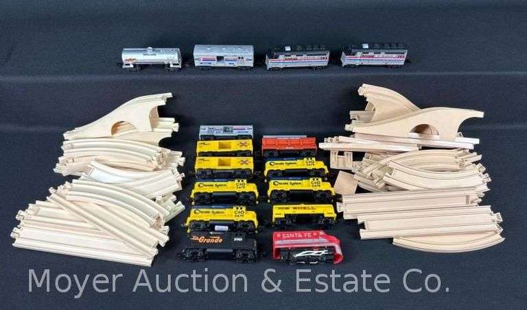 Group of Mattel Hot Wheels Super Rail Trains, with Track, Some Marked "Sample Not for Sale" image