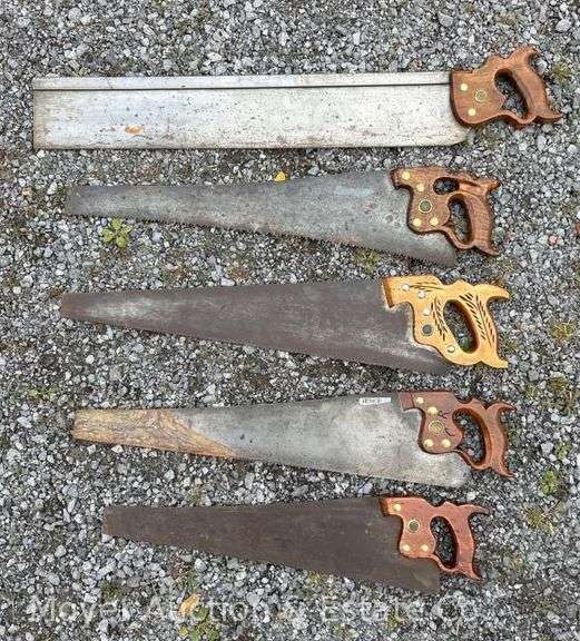 (5) Antique Disston Hand Saws, Refinished Handles image