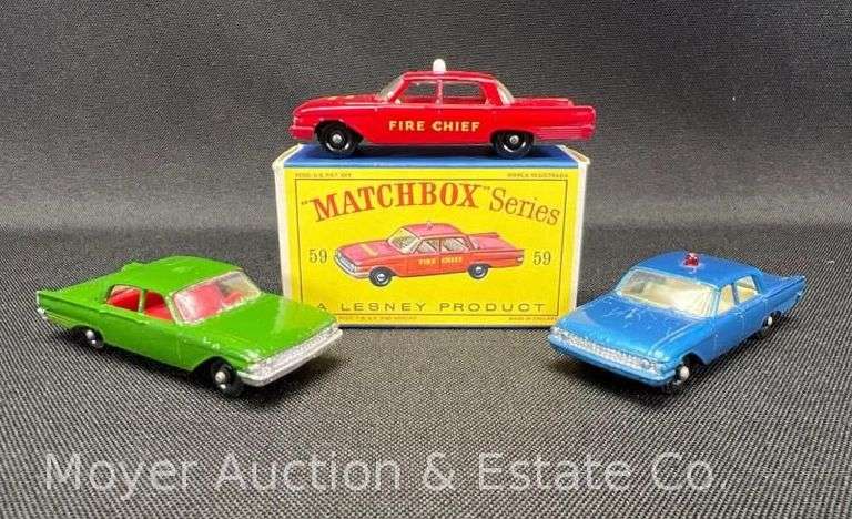 Lesney Matchbox No. 59 Fire Cheif's Car (with Box), No. 55 Police Car and Other Parts Car image