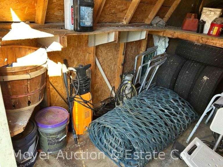 Contents of Shed: Heater, Pressure Washer, Snow Fence, Electric Pump, Lawn Chairs, Etc. image