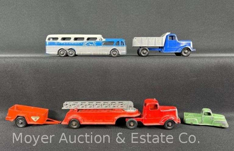 Group of Tootsie Toy Trucks, Bus, Etc. 3"-9"w image