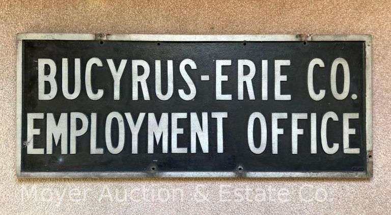 Bucyrus-Erie Co. Employment Office Cast Aluminum Double Sided Sign,  34.5"x14" image
