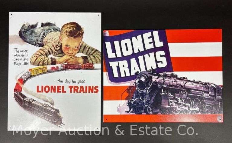 (2) Lionel Metal Signs of Vintage Catalog Covers, 12.5"x16" image