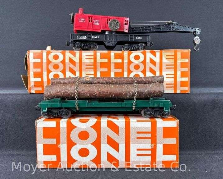 Lionel Timber Car and Operating Crane Car, No. 6361 and 6560, with Original Boxes image