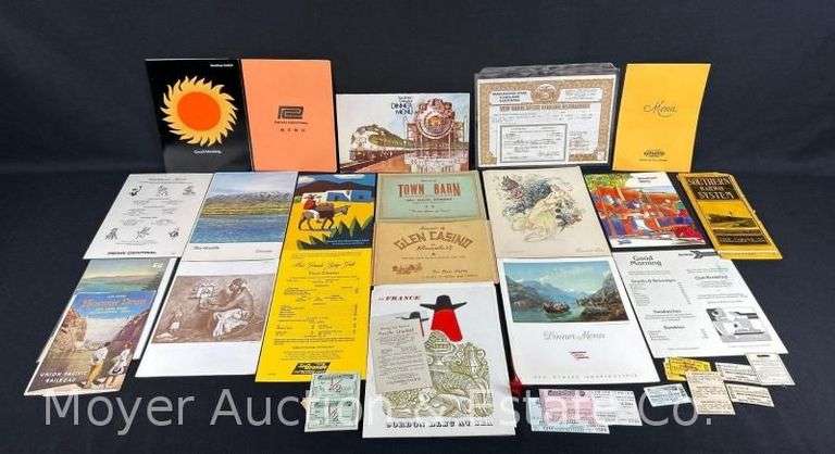 Group of Railroad Dining Car Menus, Southern Time Table, NYC Liquor License, Cruise Ship Menu, Etc. image