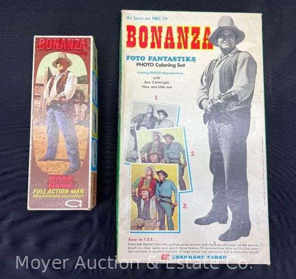 Bonanza Coloring Set and Hoss Action Man, with Original Boxes image