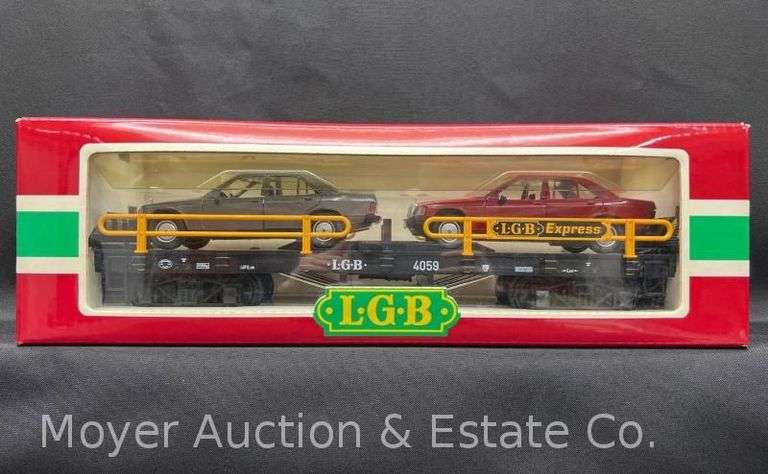 LGB G Scale Flat Car with Mercedes Autos, No. 4059, with Original Box image