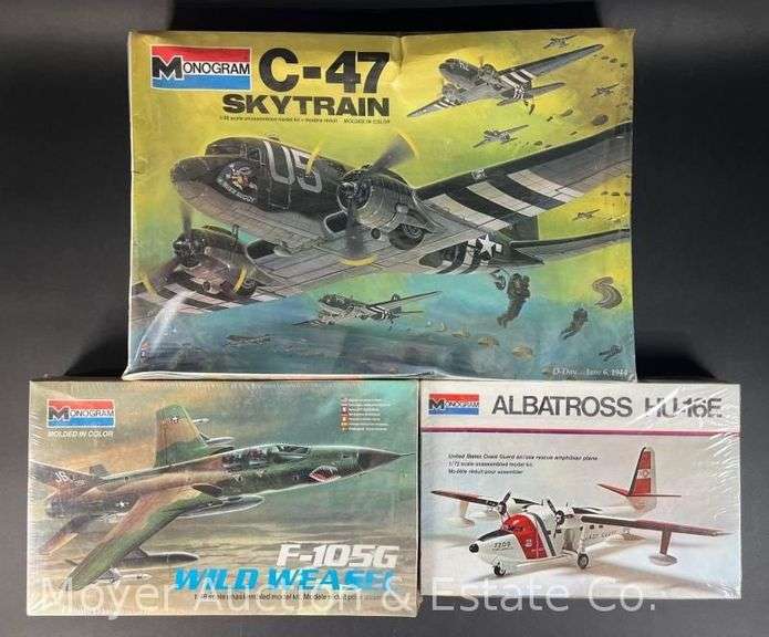 (3) Monogram Plastic Model Plane Kits, Sealed in Plastic, 1/48 and 1/72 Scale image