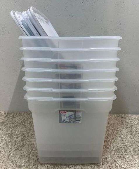 (7) Sterilite Clear 73qt. Totes, (6) with Lids image