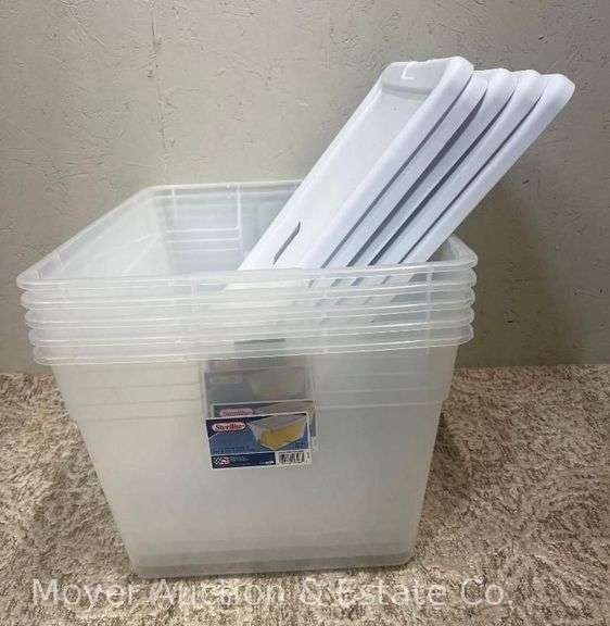(5) Sterilite Clear 56qt. Totes, with Lids image