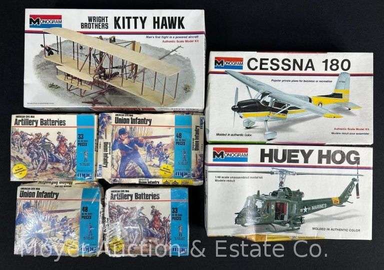 (3) Monogram Plastic Model Kits, Airplanes and Helicopter, with MPC Infantry Kits image