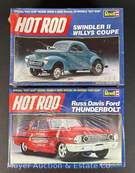 (2) Revell Hot Road Plastic Model Kits: Willys Coupe and Thunderbolt, Sealed in Plastic, 1/25 Scale image