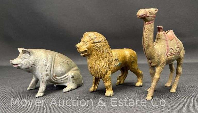 (3) Early Cast Iron Animal Coin Banks, 3"-5"h image