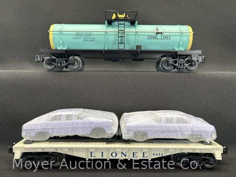 Lionel Girls Train Flatcar with Autos and Tank Car, No. 26164 and 26077, with Original Boxes image