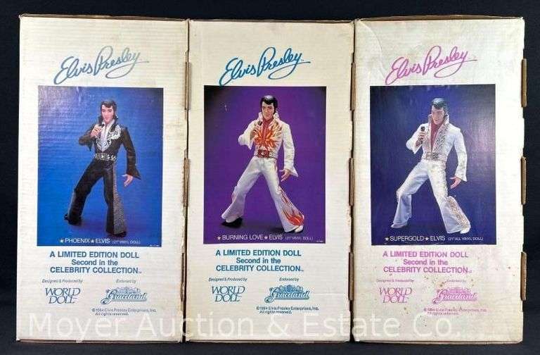 (3) World Doll Elvis Presley Dolls, 18" Tall, with Original Boxes image