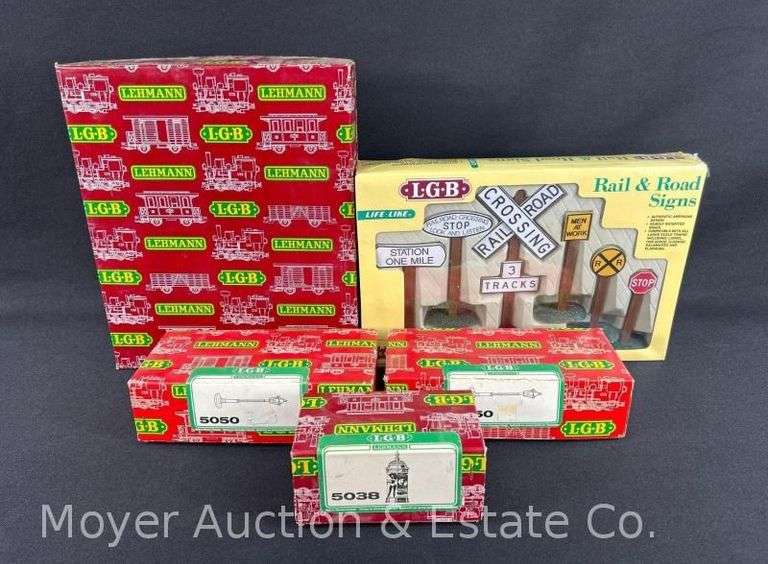 Group of LGB and Life-Like G Scale Accessories, Lamp Posts, Signs, Crossing, Etc. image