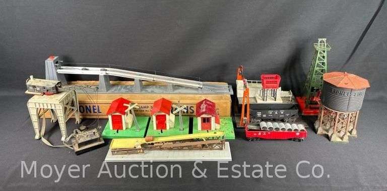 Group of Lionel Accessories, Buildings, Water Tower, Oil Derrick, Gateman, Culvert Loader, Etc. image