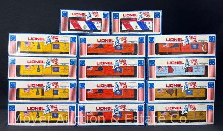 (12) Asst. Spirit of '76 Box Cars and (2) Cabooses, Multiples of State Boxcars, with Original Boxes image