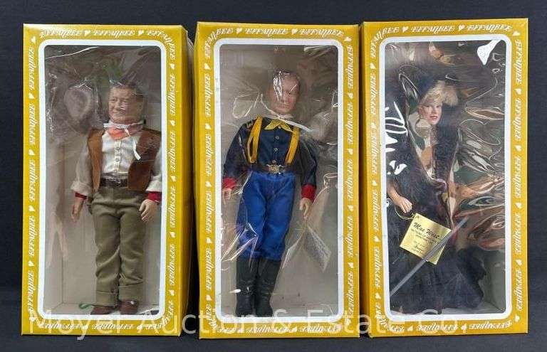 (2) Effanbee John Wayne Dolls and Mae West Doll, 16" Tall, with Original Boxes image