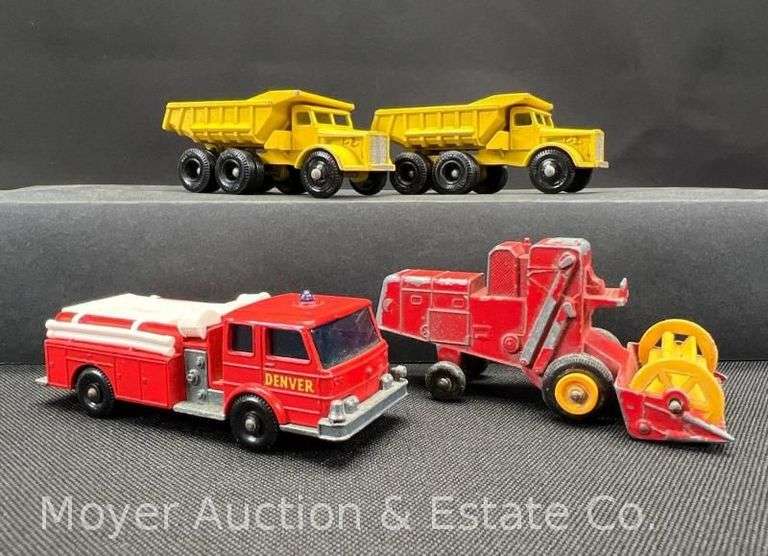 (4) Matchbox, (2)No. 6 Dump Trucks, No. 65 Combine and No. 29 Pumper image